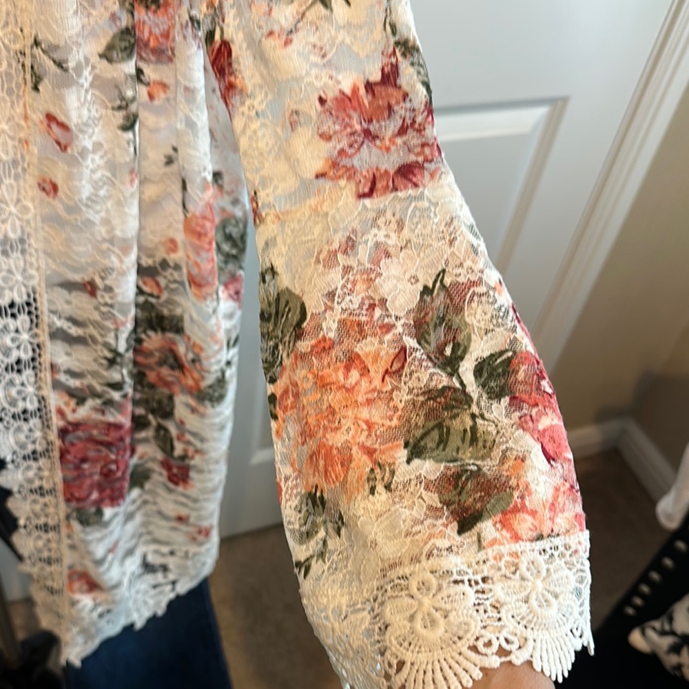 Jolie & Joy Cream and Pink Lace Jacket Open Front size XL - Picture 3 of 6